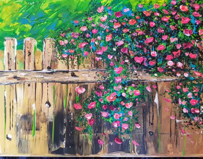 Mediterraner,älterer  Zaun mit Blumen( verkauft)