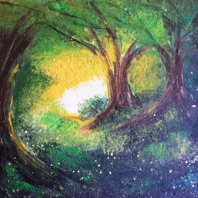 Bäume in Zauberwald ,Acryl..30×40