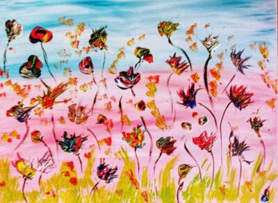 Bunte Blumenwiese, verkauft 80×60
