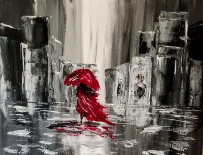 Frau im Regen …50×40… verkauft,kann auf Wunsch nochmals gemalt werden